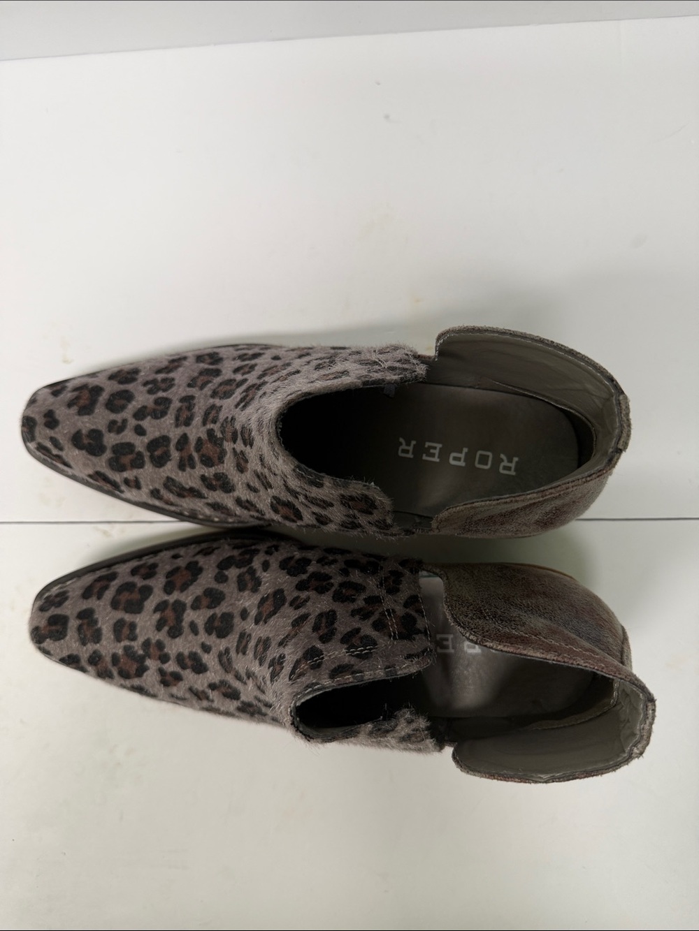 Roper Ava Leopard Snip Toe Slip-On Ankle Cowboy Booties Size 8 - Picture 2 of 14